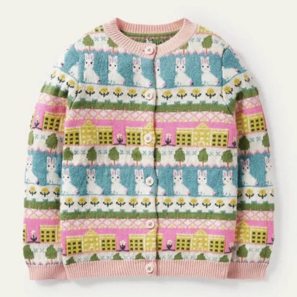 🐇 Mini Boden Bunny Easter Cardigan Sweater Size 9 10 Boto Pink Palace 🐇